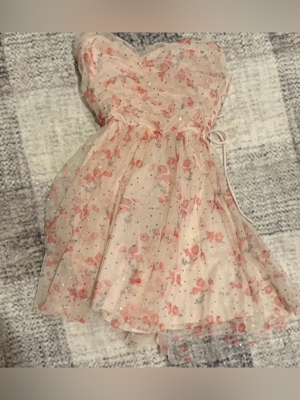 Lucy In The Sky Lace Up Floral Pink and White Mini Dress Size XS